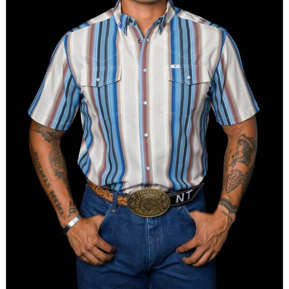 NEW FERRELL harrison short sleeve pearl snap shirt in cream